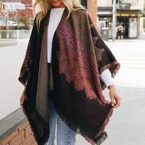 Floral Medallion, Paisley Kimono, Ruana OS Black with Fall Colors